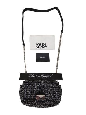 Karl Lagerfeld Tweed Cross Body Handtasche schwarz-weiss