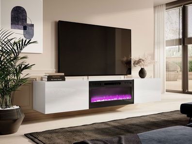 TV-Lowboard Slide 200 mit Elektrischem Kamin TV Schrank LED-Flamme Neu