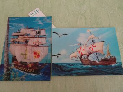2 alte Postkarten AK 3D Gunkel Spanischer Dreimaster Toppan Maria Vessel Schiffe