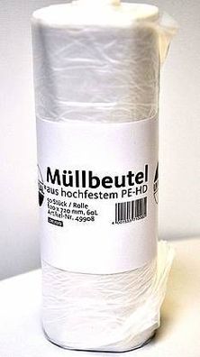 Müllbeutel 60l, transparent, Abmessungen 620x720 mm, 50 Stück auf der Rolle