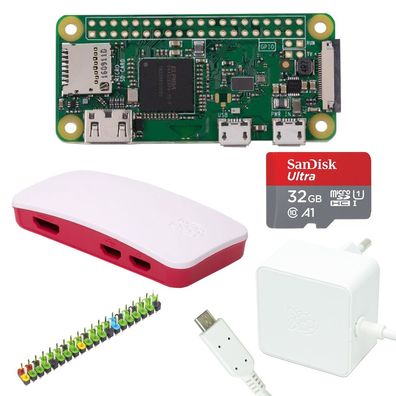 Raspberry Pi Zero W Bundle inkl. NT, Gehäuse, farb. 2x20 Pin Header und SD Card