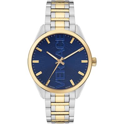 Versace VE3H00422 V-Vertical blau gold silber Edelstahl Armband Uhr Herren NEU