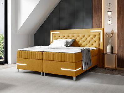 Boxspringbett Ralanto LED V Bett Modern Doppelbett mit Beleuchtung und Topper