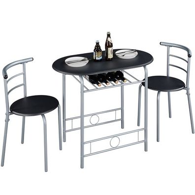 Essgruppe Tischgruppe für 2 Personen mit 1 Esstisch & 2 Stühle Küchentisch Schwarz