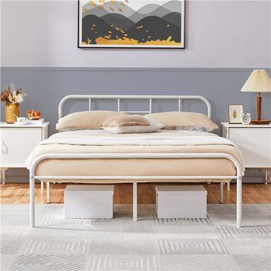 Metallbett mit Lattenrost für Gästezimmer/ Schlafzimmer, 140 x 190 cm Weiß