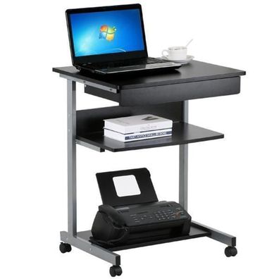 Computertisch Schreibtisch flexible PC Tisch mit Schublade & 4 Rollen, 56 x 51 x 79cm