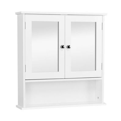 Spiegelschrank Badschrank Hängeschrank mit Spiegeltür und Ablagen 56 x 13 x 58cm Weiß