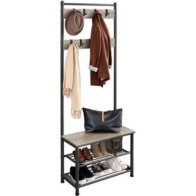 Garderobenständer Metall Garderobe Schuhregal mit Sitzfläche und 9 Kleiderhaken
