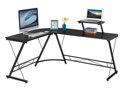 Computertisch L-förmiger Schreibtisch mit Holz-Monitorständer Eckschreibtisch