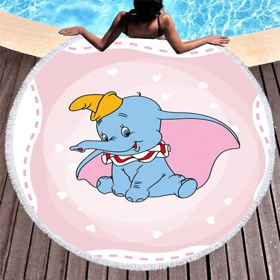 Cartoon Dumbo Runde Strandmatte Matratzen Strandtücher Decke Fransen Yogamatte