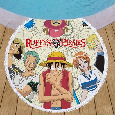 One Piece Runde Strandmatte Luffy Zoro Matratzen Strandtücher Decke Fransen Yogamatte