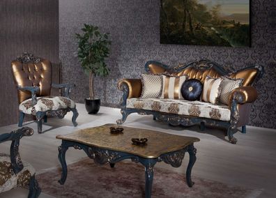 Gründerzeit Möbel Klassische Sofagarnitur Couch Chesterfield 3 + 1+ Tisch