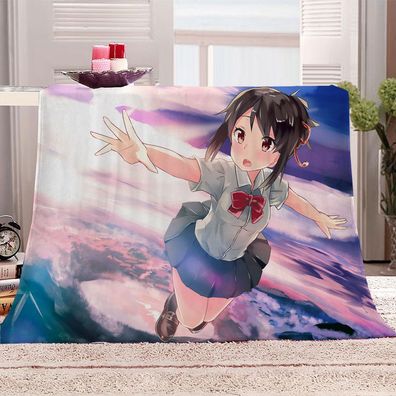Anime Mitsuha Miyamizu Taki Tachibana Fleece Blanket Warm Decke Sofa Quilt 100x150