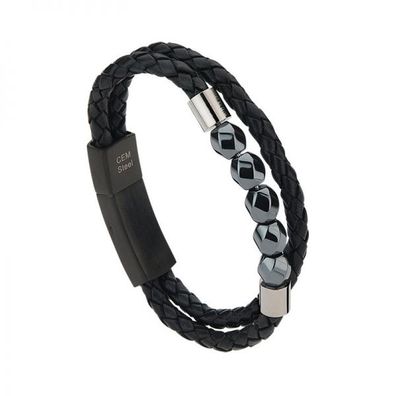 CEM 4-202534-001 ST9-032B Leder und Hämatit Armband 2-reihig Unisex