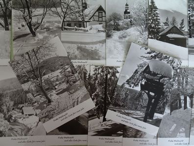 15 alte Postkarten AK VEB Foto Verlag Erlbach s/ w Winter Weihnachten Kirche