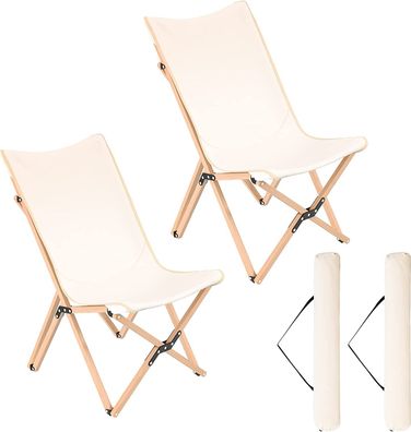 Liegestuhl 2er Set, Klappstuhl aus Bambus mit Seitentasche, Faltstuhl bis zu 150kg