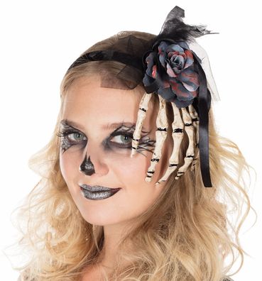 Halloween Haarreif Skeletthand mit Blume Knochen Kostüm Karneval Halloween