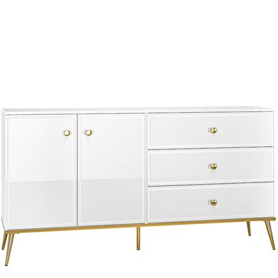 Möbel große Kommode Glamour Style weiß glänzend Goldin 04 mit Schubladen