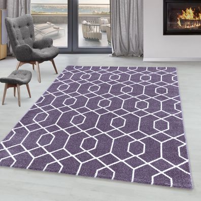 Wohnzimmerteppich Kurzflor Cable Design Teppich Zopf Muster Linien Soft Violet