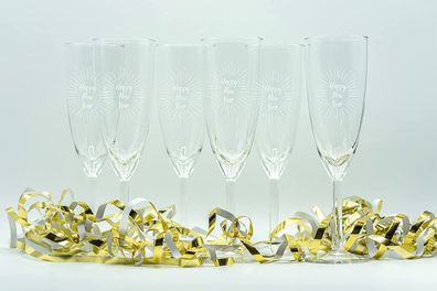 Sektglas 6er Set mit Gravur Happy New Year - 210ml / Sekt- Champagner- Prosecco-Gl...