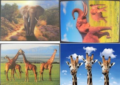 3 D Ansichtskarte Giraffe Elefant Postkarte Wackelkarte Hologrammkarte Tier Zoo Tiere