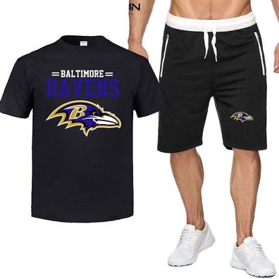 2er Set Sommer Herren Sportanzug Baltimore Ravens Fußball T-shirt Hose