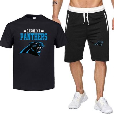 2er Set Sommer Herren Sportanzug Carolina Panthers Fußball T-shirt Hose
