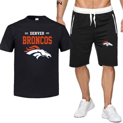 2er Set Sommer Herren Sportanzug Denver Broncos Fußball T-shirt Hose