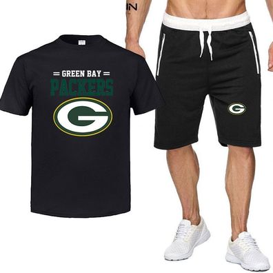 2er Set Sommer Herren Sportanzug Green Bay Packers Fußball T-shirt Hose