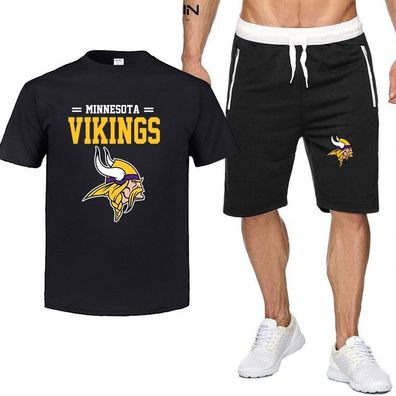2er Set Sommer Herren Sportanzug Minnesota Vikings Fußball T-shirt Hose