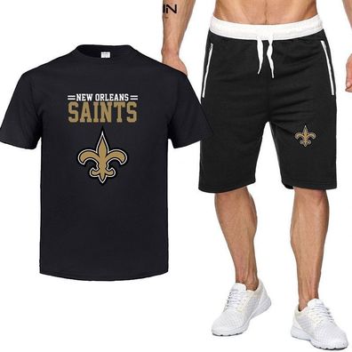 2er Set Sommer Herren Sportanzug New Orleans Saints Fußball T-shirt Hose