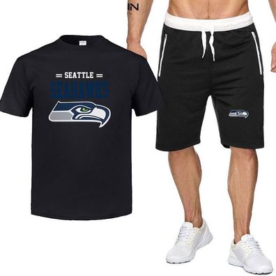 2er Set Sommer Herren Sportanzug Seattle Seahawks Fußball T-shirt Hose