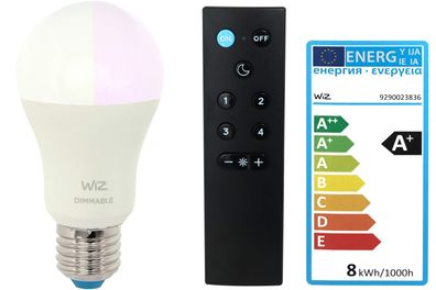 WiZ LED Energiespar Glühbirne White & Colour mit Fernbedienung WiFi 60W