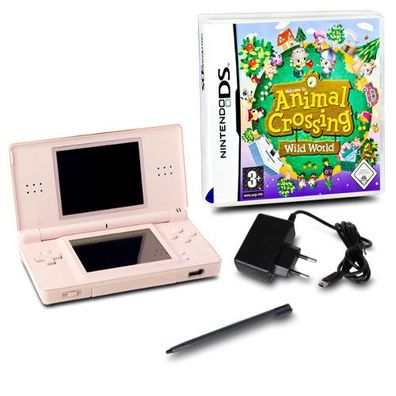 DS Lite Handheld Konsole rosa #74A + Ladekabel + Spiel Animal Crosing Wild World