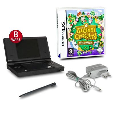 Nintendo DSi Konsole Schwarz #81B + original Ladekabel + ANIMAL Crossing WILD WORLD