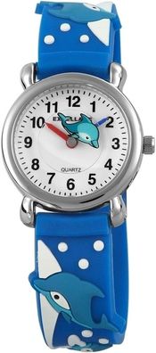 Excellanc 4500021-001 Kinderuhr - Delfin - Silikonband blau/ weiß
