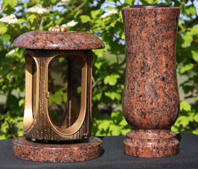 Grablaterne mit Vase aus Granit Vanga Grab-Licht Grabschmuck