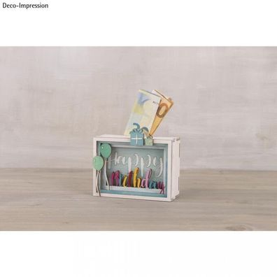 Spardose Holz 3D Geschenkbox Birthday, FSCMixCred, 11, 5x8, 5x5cm, 14 -teilig Ba