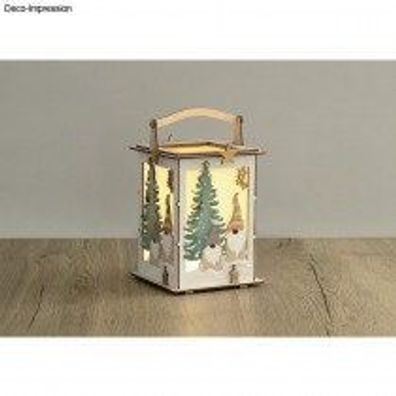 Weihnachtsmotiv Laterne Holz Wichtel mit LED Kette Bausatz Weihnachtsdekoration