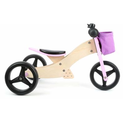 2 in 1 Personalisiertes Rosa Laufrad und Dreirad in einem, Kinderspiel, Holzspie