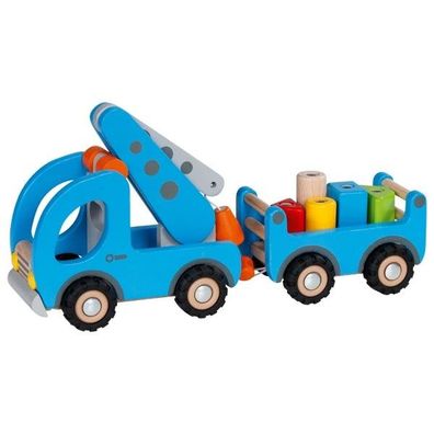 Personalisiert XL Spielzeug LKW Kran Holz Blau Kinderspielzeug 32 x 9 x 16 cm, H