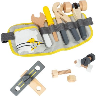 small foot Grau Holzspielzeug Werkzeug, Werkzeuggürtel, Kinderspielzeug ab 3 Jahren