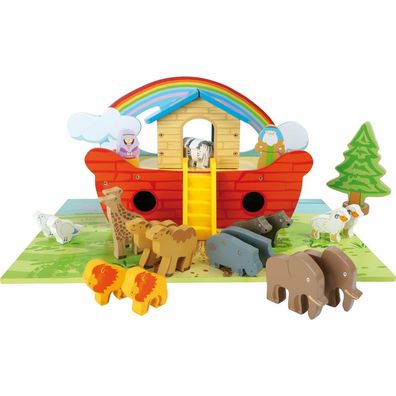 Spielset Arche Noah Personalisiert aus Holz, Taufgeschenk Schiff Spielzeug, Tie