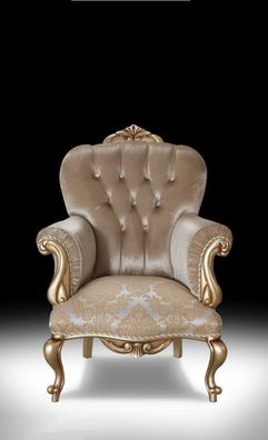 Designer Sessel 1 Sitzer Gold Textil Luxus Club Lougne Sofa Chesterfield