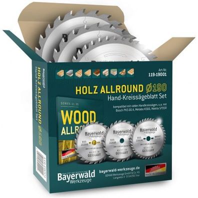 HOLZ Allround Bayerwald Hand-Kreissägeblatt Set Ø 190 (3 tlg.) - für Tischlerpla
