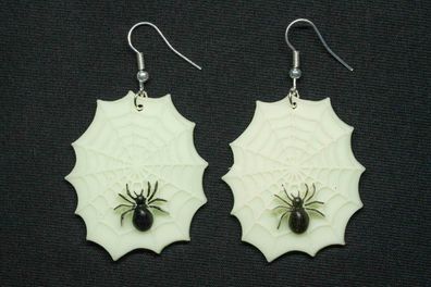 Spinnennetz mit Spinne Ohrringe Miniblings Hänger Halloween leuchtet im Dunkeln