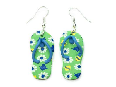 Badelatschen Ohrringe Miniblings Hänger Sandale Sommer Strand grün blau Blumen