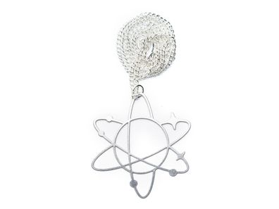 Atom Kette 45cm Anhänger Halskette Planeten Schule Chemie Physik Edelstahl silbr