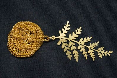 Ast mit Blättern Kette Miniblings 80cm Anhänger Halskette Pflanze Blatt gold