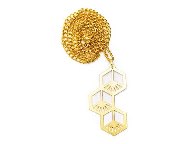 Waben Kette Miniblings 60cm Anhänger Halskette Blume Würfel Edelstahl gold